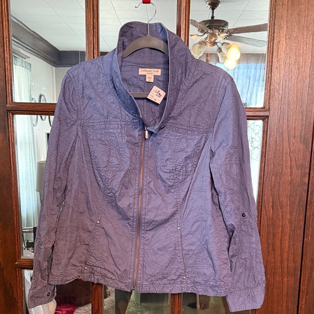 Coldwater Creek Shaped‎ Blue Full Zip Textured Quilted Jacket Womens Size 14